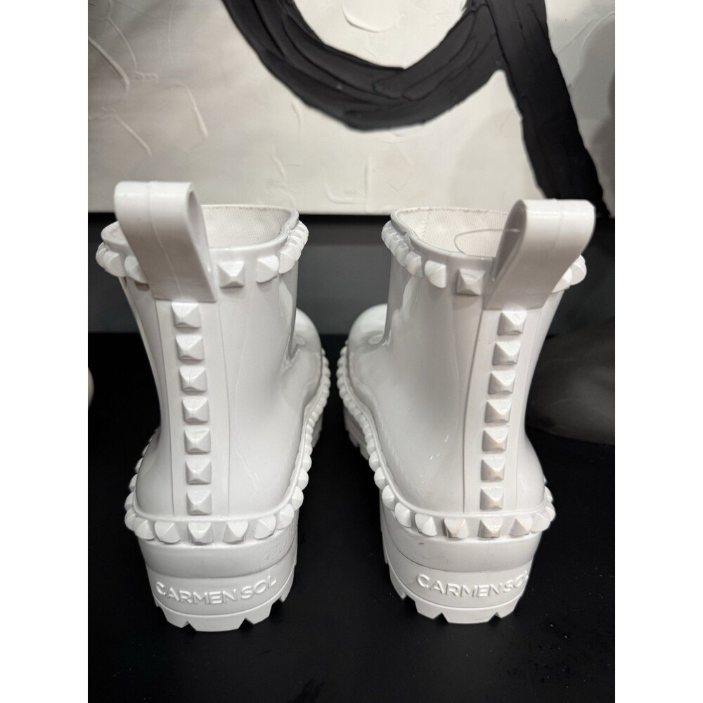 Carmen Sol Graziano Jelly Rain Boots Women's 36 US 6 White Studded BNWOT Vegan - Picture 4 of 6